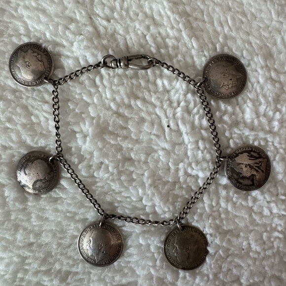 Victorian Edwardian Antique British 3 Pence Coin Charm Bracelet 1800s-1931 - Picture 2 of 10